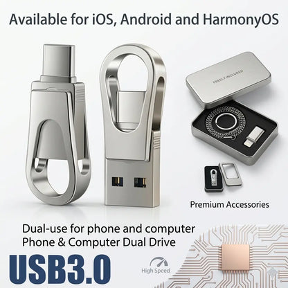 2026 Upgraded 3-In-1 Portable USB-C Wired Flash Drive, High-Speed OTG Memory Backup Stick, Ultra Large Capacity, Works with Iphone, Android, Pcs (Ios/Android Compatible) for Students (Tech Essentials)