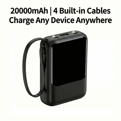 20000Mah Portable Power Bank with Built-In 4 Retractable Cables, LED Digital Display, Dual USB Output, LED Flashlight, Lanyard, Micro Plug for Iphone, Android Smartphones & Electronics Gadgets