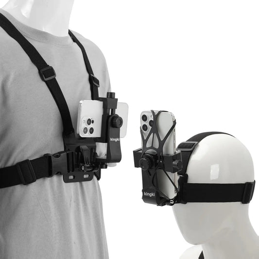 KINGKI Plastic Mobile Camera Attachment & Adjustable Phone Holders & Mounts Kit - Easy-Detach Chest Harness, Head Strap Holder, POV/VLOG Clip for Iphone, Samsung, Gopro Hero 12-8, AKASO, DJI Osmo (For POV/VLOG Enthusiasts)