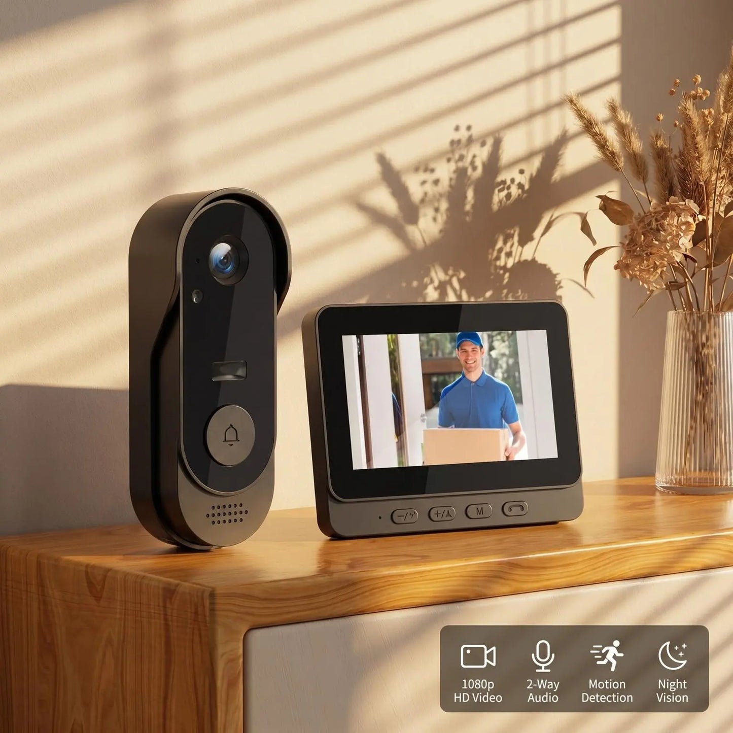 【Summervibes】X8 Wireless Doorbell Camera, Rechargeable Smart Visual Doorbell, Night Vision, Two-Way Talk, Waterproof Home Security Camera with Sensor Alarm Video Intercom Privacy Video Intercom Privacy