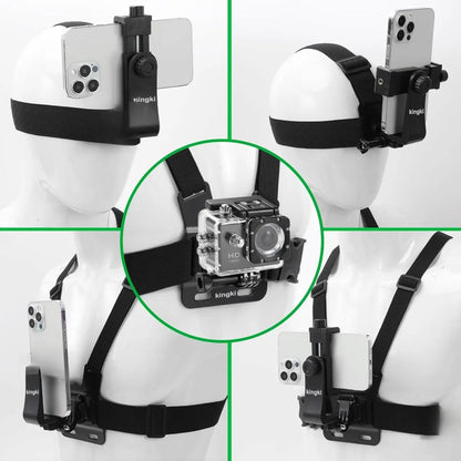 KINGKI Plastic Mobile Camera Attachment & Adjustable Phone Holders & Mounts Kit - Easy-Detach Chest Harness, Head Strap Holder, POV/VLOG Clip for Iphone, Samsung, Gopro Hero 12-8, AKASO, DJI Osmo (For POV/VLOG Enthusiasts)
