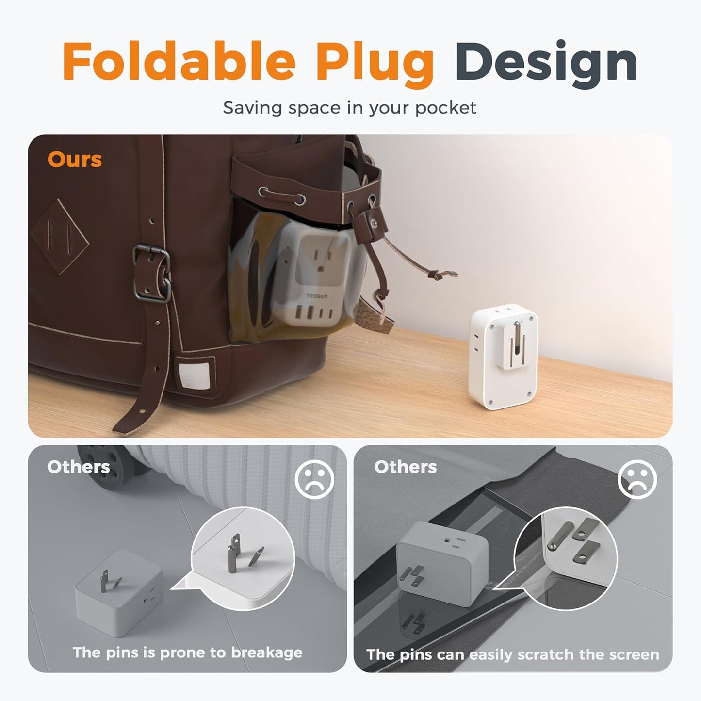 USB C Charger Block 20W PD, Fast Charging Adapter with Foldable Plug | 1875W Power Outlet Extender(4 AC and 4 USB) for Cruise, Home, Office, Dorm Room Essentials, Grey