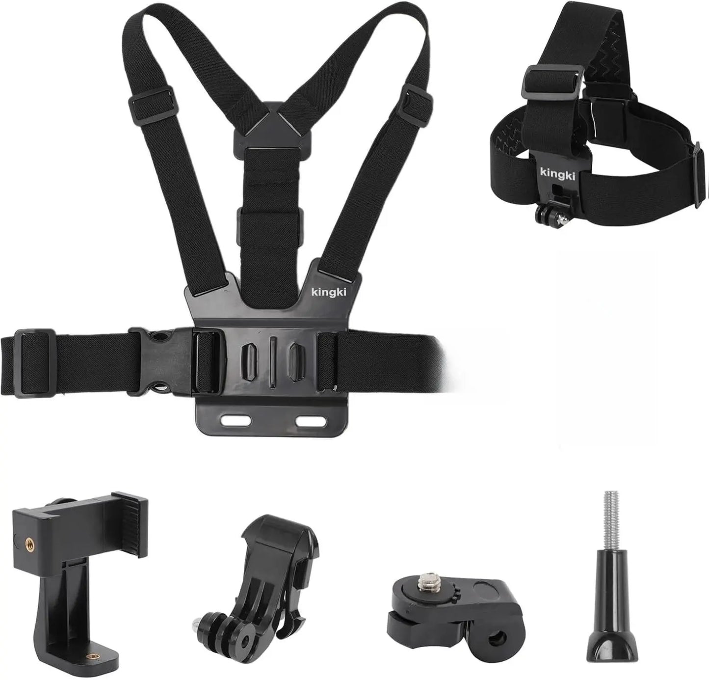 KINGKI Plastic Mobile Camera Attachment & Adjustable Phone Holders & Mounts Kit - Easy-Detach Chest Harness, Head Strap Holder, POV/VLOG Clip for Iphone, Samsung, Gopro Hero 12-8, AKASO, DJI Osmo (For POV/VLOG Enthusiasts)