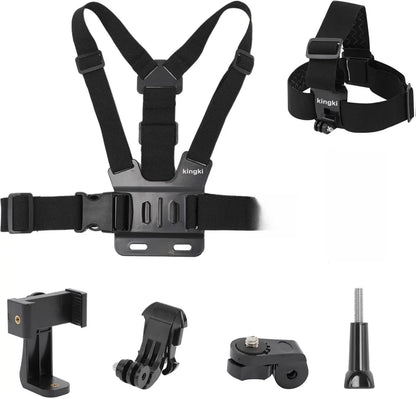 KINGKI Plastic Mobile Camera Attachment & Adjustable Phone Holders & Mounts Kit - Easy-Detach Chest Harness, Head Strap Holder, POV/VLOG Clip for Iphone, Samsung, Gopro Hero 12-8, AKASO, DJI Osmo (For POV/VLOG Enthusiasts)