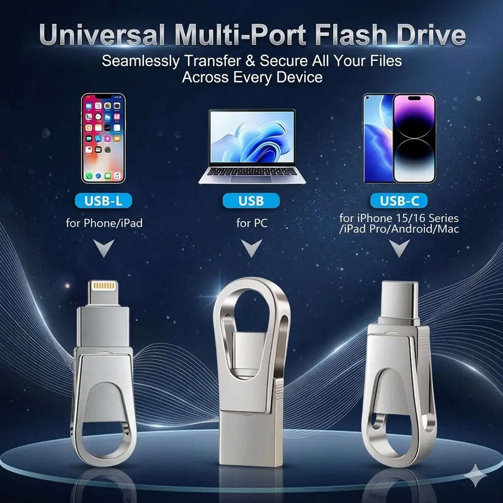 2026 Upgraded 3-In-1 Portable USB-C Wired Flash Drive, High-Speed OTG Memory Backup Stick, Ultra Large Capacity, Works with Iphone, Android, Pcs (Ios/Android Compatible) for Students (Tech Essentials)