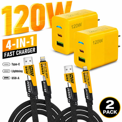 2-Pack Multiple Ports USB C/USB a Fast Charger Adapter with 4-In-1 USB C Cable 5FT Fast Charging Cord, Compatible with Iphone17/16/15/14/13/12/Pro Max Ipad Samsung Tiktokshopbacktoschool