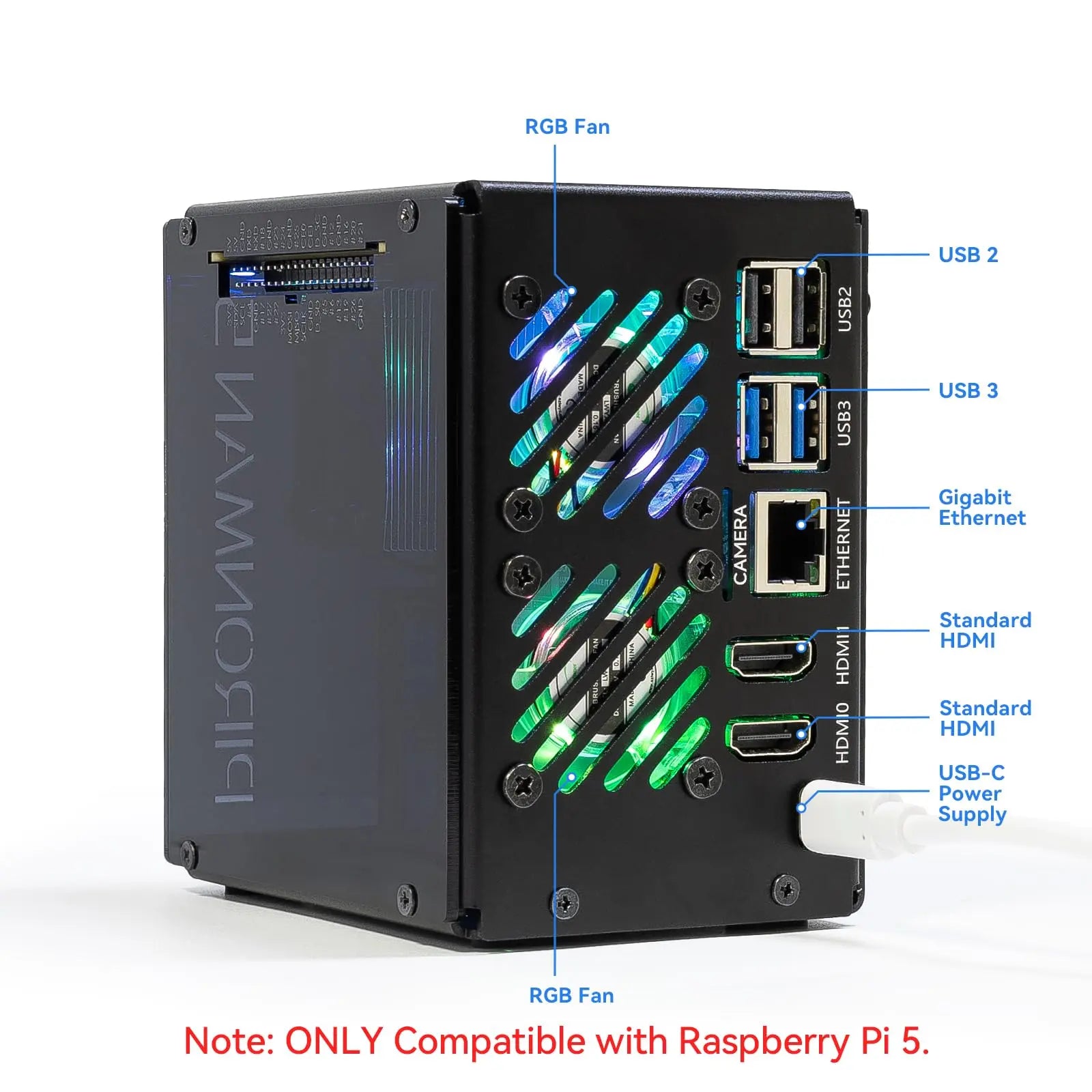 Pironman 5-MAX PC Tower Case for Raspberry Pi 5 (Pi Not Included), Dual Nvme SSD Support, RAID 0/1 Compatibility, OLED Display, Dual RGB Fans, Tower Computer Cooler