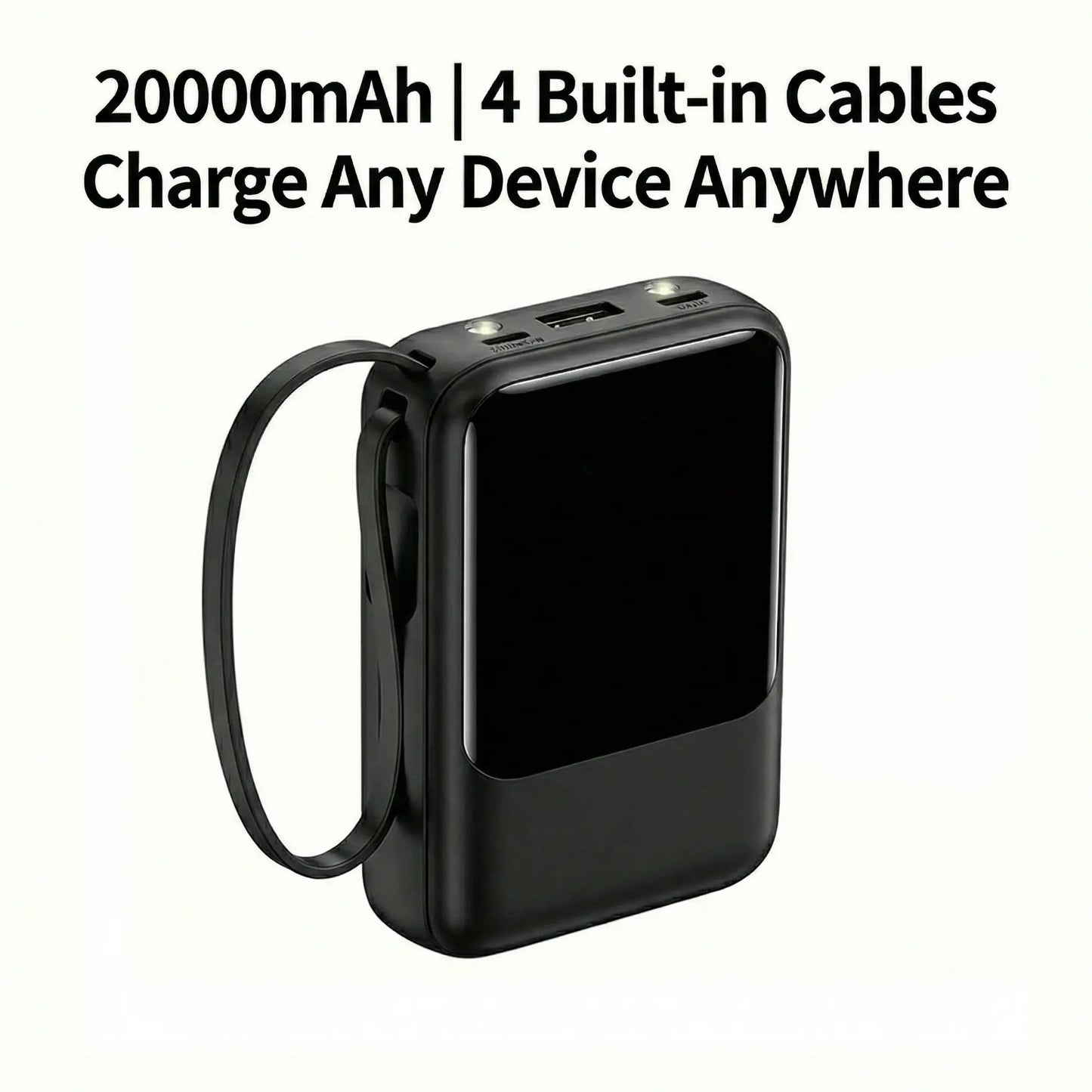 20000Mah Portable Power Bank with Built-In 4 Retractable Cables, LED Digital Display, Dual USB Output, LED Flashlight, Lanyard, Micro Plug for Iphone, Android Smartphones & Electronics Gadgets