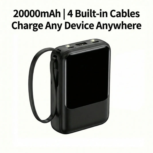 20000Mah Portable Power Bank with Built-In 4 Retractable Cables, LED Digital Display, Dual USB Output, LED Flashlight, Lanyard, Micro Plug for Iphone, Android Smartphones & Electronics Gadgets